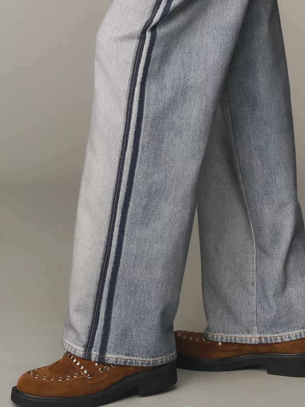 Light Blue Wide-Leg Jeans with Dark Side Stripe - Women - Picture 7 of 8